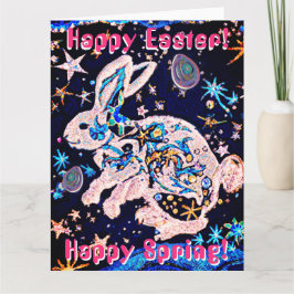 Kaninchen im Himmel mit Sternen & Eiern Karte