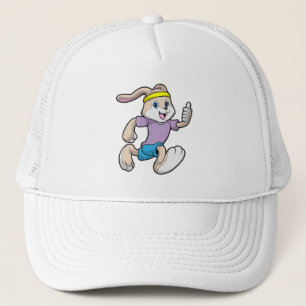 Kaninchen im Joggen mit Headband Truckerkappe