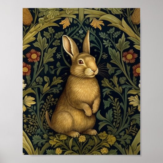Kaninchen im Jugendstil des Waldes Poster (Vorne)