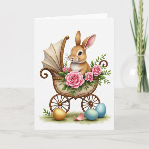 Kaninchen im Kinderwagen Kunstkarte Karte