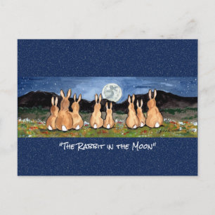 Kaninchen im Mond Whimsical Watercolor Art Postkarte