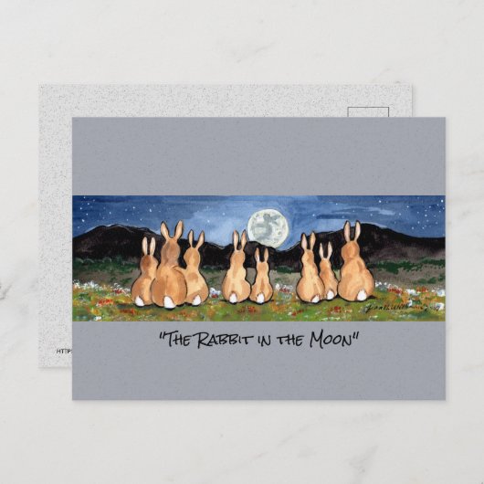 Kaninchen im Mond Whimsical Watercolor Art Postkarte (Vorne/Hinten)
