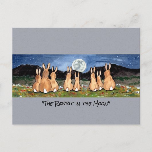 Kaninchen im Mond Whimsical Watercolor Art Postkarte (Vorderseite)