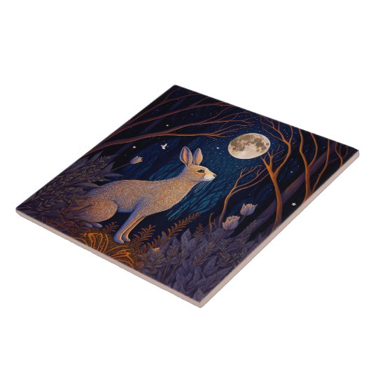 Kaninchen im Mondlicht Fliese (Seite)