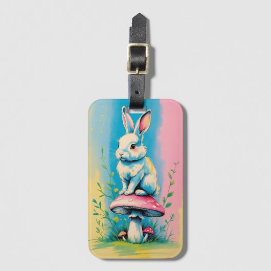 Kaninchen im Pilz mit lebendiger Pastel-Col Gepäckanhänger (Vorderseite Vertikal)