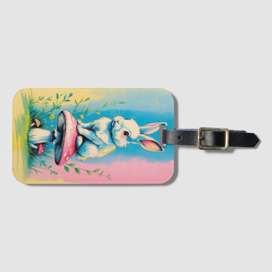 Kaninchen im Pilz mit lebendiger Pastel-Col Gepäckanhänger (Vorderseite (Horizontal))