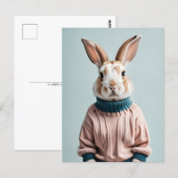 Kaninchen im Pullover, Postüberquerung Postkarte