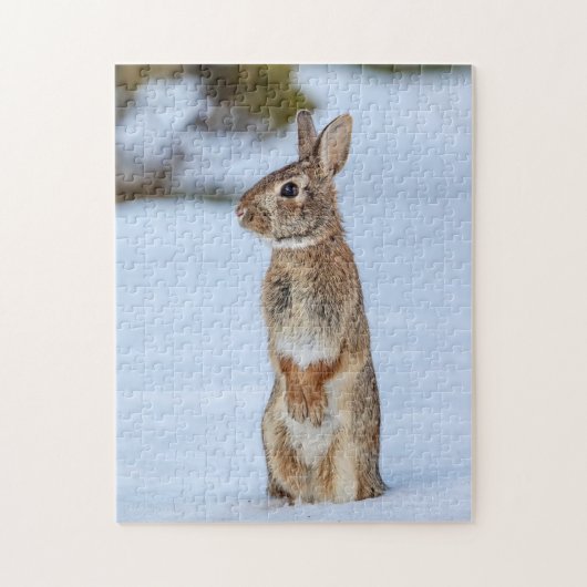 Kaninchen im Schnee Puzzle (Vertikal)