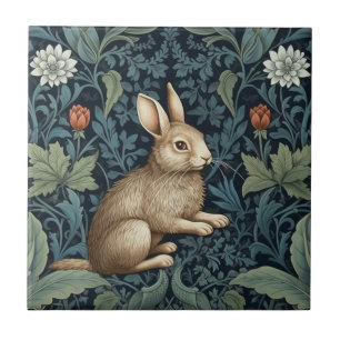 Kaninchen im Wald Art Nouveau Fliese