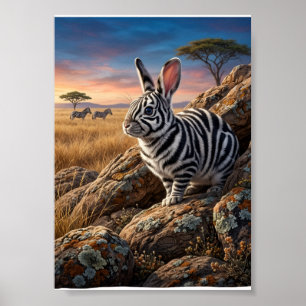 Kaninchen in afrikanischer Savanne Sonnenuntergang Poster