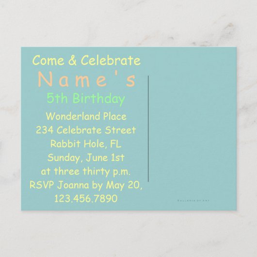 Kaninchen in Alice im Wunderland ~ Postkarte (Vorderseite)