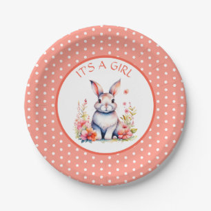 Kaninchen in Blume Es ist eine Girl Baby Dusche Pappteller
