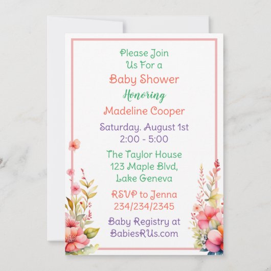 Kaninchen in Blume Mädchendusche Einladung (Rückseite)