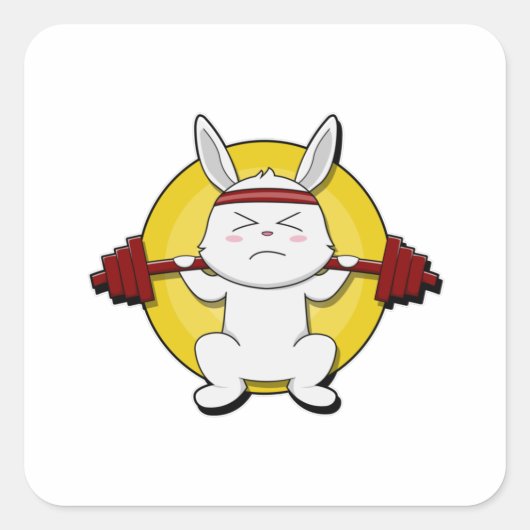 Kaninchen in Bodybuilding mit Barbell Quadratischer Aufkleber (Vorderseite)