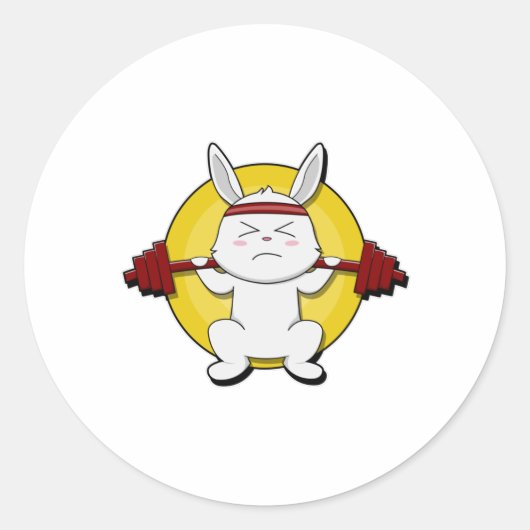 Kaninchen in Bodybuilding mit Barbell Runder Aufkleber (Vorderseite)