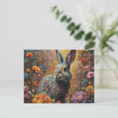Kaninchen in den Blume Postkarte (Stehend Vorderseite)
