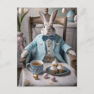 Kaninchen in einem blauen Mantel und Fliege Postkarte