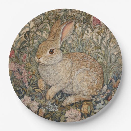Kaninchen in einem englischen Garten William Morri Pappteller (Vorderseite)