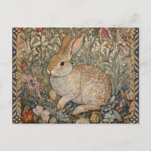 Kaninchen in einem englischen Garten William Morri Postkarte (Vorderseite)