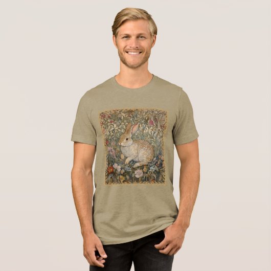 Kaninchen in einem englischen Garten William Morri Tri-Blend Shirt (Vorderseite voll)
