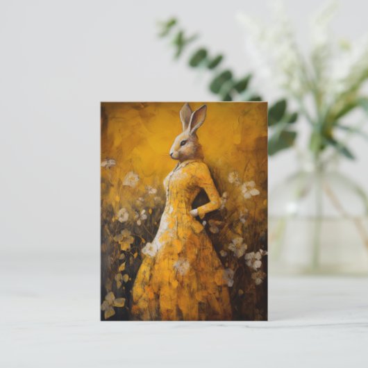 Kaninchen in einem gelben Kleid Postkarte (Stehend Vorderseite)