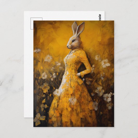 Kaninchen in einem gelben Kleid Postkarte (Vorne/Hinten)