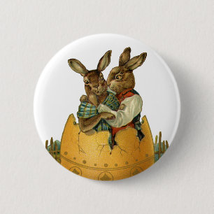 Kaninchen in einem goldenen Ei, vintage viktoriani Button