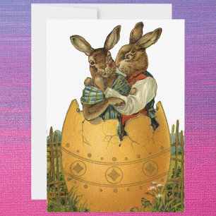 Kaninchen in einem goldenen Ei, vintage viktoriani Feiertagskarte