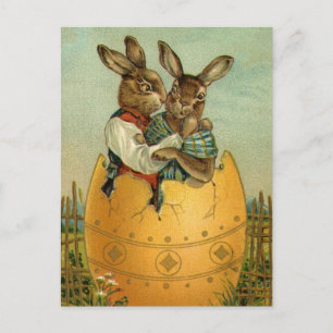 Kaninchen in einem goldenen Ei, vintage viktoriani Feiertagspostkarte