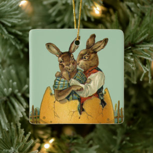 Kaninchen in einem goldenen Ei, vintage viktoriani Keramikornament