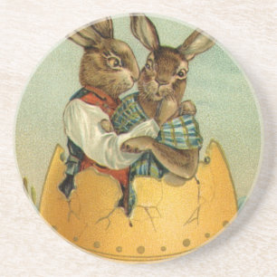 Kaninchen in einem goldenen Ei, vintage viktoriani Sandstein Untersetzer