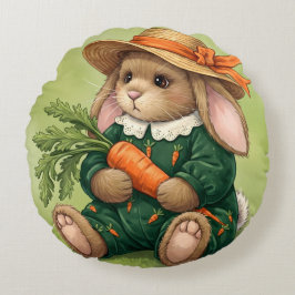 Kaninchen in einem grünen Jumpsuit mit Karotte Rundes Kissen