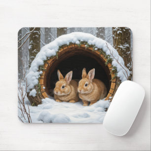 Kaninchen in einem hohlen Baumstamm Mousepad