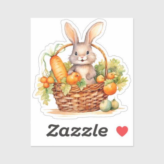 Kaninchen in einem Körbchen Gemüse Aufkleber (Blatt)