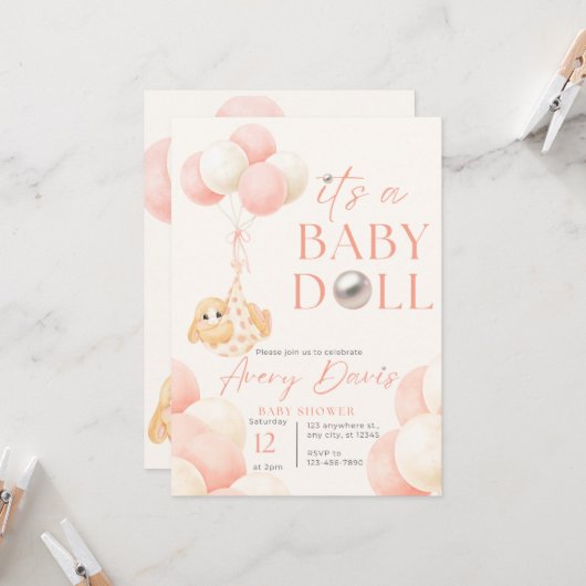 Kaninchen in einer cremefarbenen Babydusche Einladung (Vorderseite/Rückseite Beispiel)