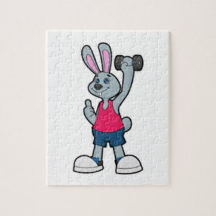 Kaninchen in Fitness mit Dumbell Puzzle