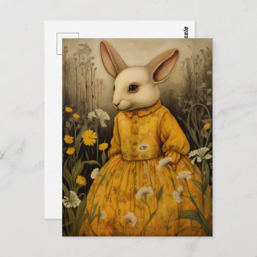 Kaninchen in gelbem Blumendress Postkarte (Vorne/Hinten)
