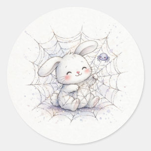 Kaninchen in glänzendem Spinnennetz Halloween Runder Aufkleber