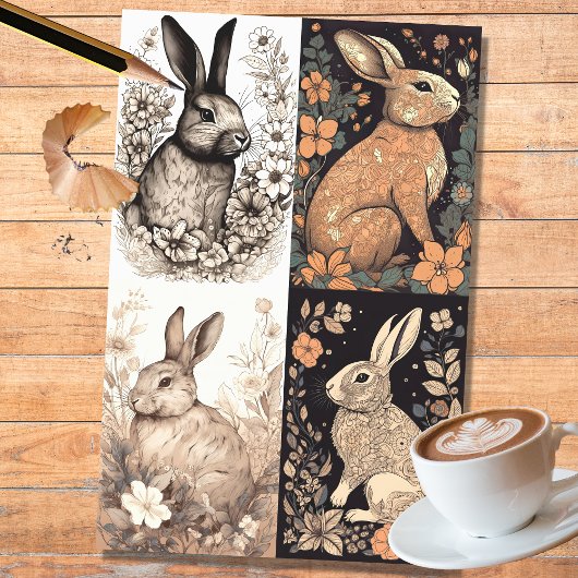 Kaninchen in Line Art Collage 1 Decoupage Paper Seidenpapier