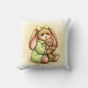 Kaninchen in Pajamas mit Plush Teddy Kissen