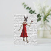 Kaninchen in rotem Kleid Postkarte (Stehend Vorderseite)