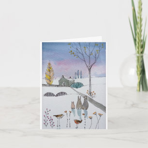 Kaninchen in Schneekarten Feiertagskarte