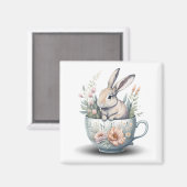 Kaninchen in Teacup mit Blume Kühlschrank Magnet (Vorderseite/Rückseite)