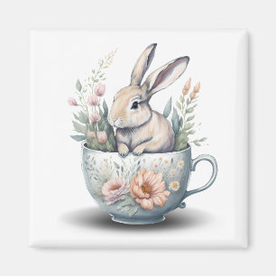 Kaninchen in Teacup mit Blume Kühlschrank Magnet