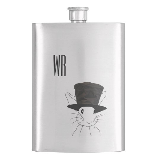 Kaninchen in Top Hat Monogram Flachmann (Vorderseite)