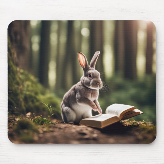 Kaninchen in Wäldern mit Büchern Mousepad (Vorne)