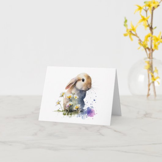 Kaninchen in Wasserfarben in Blume BLANK Karte (Gelbe Blume)
