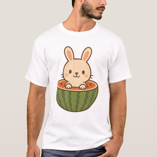 Kaninchen in Watermelon - Niedliches Kawaii-Obst T-Shirt (Vorderseite)