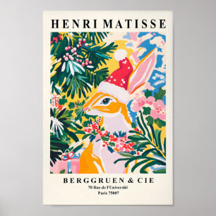 Kaninchen in Weihnachtsmannmütze, rosa Weihnachtsd Poster