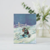 Kaninchen in Wintermäntel und Schneeschuhen Postkarte (Stehend Vorderseite)